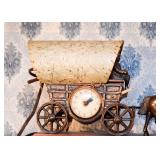 Western Covered Wagon & Horses Statue with Clock