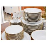 Set of White China with Gold Accents