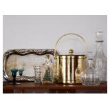 Silverplate Tray, Gold Ice Bucket, Decanters, Etc.