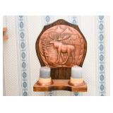 Copper & Wood Moose Wall Plaque / Candle Sconce 