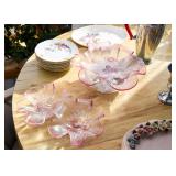 Pink & Clear Glass Serving Pieces, China Plates