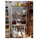 White Metal Kitchen Bakers Rack, Dishes, Pots & Pans