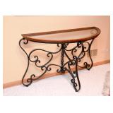 BUY IT NOW! Lot #308, Iron, Wood & Glass Demilune Console Table, $295
