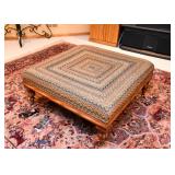 Large Upholstered Ottoman, Wood Base