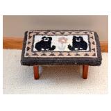 Primitive Hand Hooked Footstool 