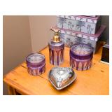 Cut Crystal Vanity Items, Perfume Atomizer & Jars, Heart Shaped Trinket Box