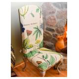 BUY IT NOW! Lot #341, Lovely High Back Queen Anne Chair with Botanical Upholstery, $300