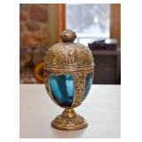 Antique Egg Shaped Candy Jar (Blue Glass Insert)