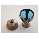 Antique Egg Shaped Candy Jar (Blue Glass Insert)