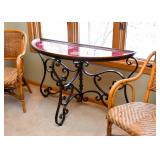 Demilune Console Table (Iron, Glass & Wood), Artist Made Decoupage Top, One of a Kind!