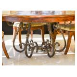 Round Walter E. Smithe Dining Table with Iron Base & 5 Custom Upholstered Dining Chairs