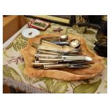 Burl Wood Bowl, Silverplate Flatware
