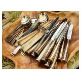 Burl Wood Bowl, Silverplate Flatware