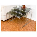 BUY IT NOW! Lot #104, MCM Chrome Nesting Tables with Smoky Glass, $300