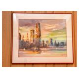 Original Framed Artwork - Chicago Cityscape, Signed & Dated 1985