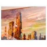 Original Framed Artwork - Chicago Cityscape, Signed & Dated 1985