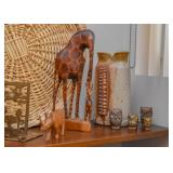 African Wood Carvings, Studio Pottery, Brass Owl Figurines