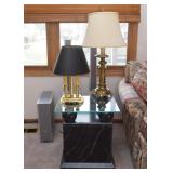 Contemporary Glass-Top End Table, Table Lamps