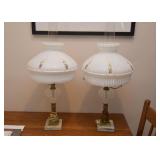 Vintage Table Lamps with Hand Painted Milk Glass Shades