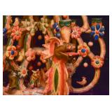 Mexican Folk Art Pottery Tree of Life Candelabra / Candle Holder 