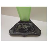 Art Deco Green Glass Vase with Iron Base