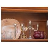Vintage China, Crystal, Porcelain Urn, Silverplate Candelabra, Hand Blown Glass Creamers