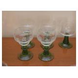 Vintage Etched Wine Glasses w/ Green Glass Base