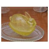 Vintage Yellow Glass Rabbit Candy Dish