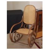 Vintage Bentwood Rocking Chair with Rattan Back & Seat
