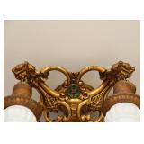 BUY IT NOW! $500 - Antique Victorian Brass 5 Lamp Ceiling Light Fixture with White Glass Shades