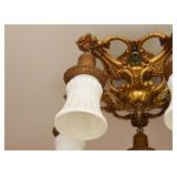 BUY IT NOW! $500 - Antique Victorian Brass 5 Lamp Ceiling Light Fixture with White Glass Shades