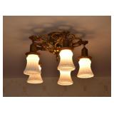 BUY IT NOW! $500 - Antique Victorian Brass 5 Lamp Ceiling Light Fixture with White Glass Shades