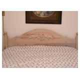 BUY IT NOW! $300 - Queen Size Pickled Pine Bed with Headboard & Footboard, Carved Rose Detail