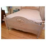 BUY IT NOW! $300 - Queen Size Pickled Pine Bed with Headboard & Footboard, Carved Rose Detail