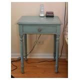BUY IT NOW! $120 - Distressed Teal Paint Spindle Leg Side Table with Drawer