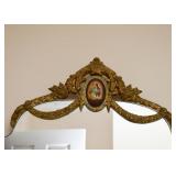 Antique Wall Mirror with Brass & Enamel Medallion
