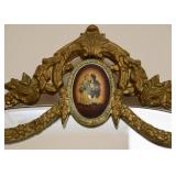 Antique Wall Mirror with Brass & Enamel Medallion