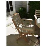 BUY IT NOW! $700 - Teak Patio Dining Table, 4 Chairs & Umbrella (ALMOST NEW, table approx. 36" Dia)