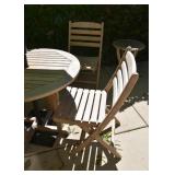 BUY IT NOW! $700 - Teak Patio Dining Table, 4 Chairs & Umbrella (ALMOST NEW, table approx. 36" Dia)