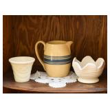 Vintage Art Pottery & Antique Yellow Ware Pitcher