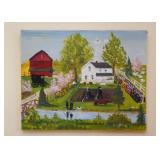 Original Emma Schrock Folk Art Painting, Signed & Dated