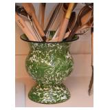 Antique Green Swirl Enamelware / Graniteware Vase