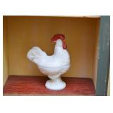 Milk Glass Rooster Container