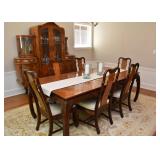 $700 - Chinoiserie Dining Table w/ 2 Leaves & 8 Chairs (approx. 68" L x 44" W x 30" H without leaves