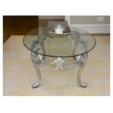 $100 - Oval Glass-Top Cocktail Table with Silver Painted Metal Base (approx. 49.5" L x 28" W x 15"H)
