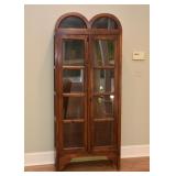 $350 - Rustic Wood Display Cabinet with Double Arched Top (approx. 31.5" L x 13.5" W x 75" H)