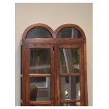 $350 - Rustic Wood Display Cabinet with Double Arched Top (approx. 31.5" L x 13.5" W x 75" H)