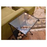 $60 - Contemporary Basket Weave Metal End Table with Magazine Rack & Glass Top