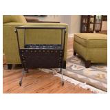 $60 - Contemporary Basket Weave Metal End Table with Magazine Rack & Glass Top