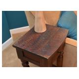 $120 - Rustic Wood End Table with Drawer (approx. 17" L x 14.75" W x 29" H)